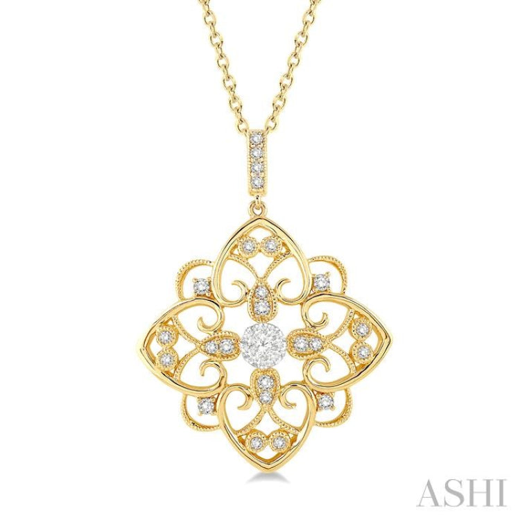 1/3 Ctw Floral Heart Lovebright Round Cut Diamond Pendant With Chain in 14K Yellow and White Gold 1/3 Ctw Floral Heart Lovebright Round Cut Diamond Pendant With Chain in 14K Yellow and White Gold