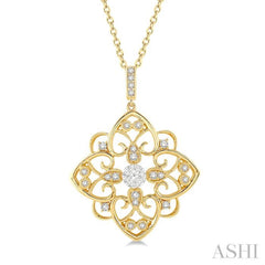 1/3 Ctw Floral Heart Lovebright Round Cut Diamond Pendant With Chain in 14K Yellow and White Gold 1/3 Ctw Floral Heart Lovebright Round Cut Diamond Pendant With Chain in 14K Yellow and White Gold