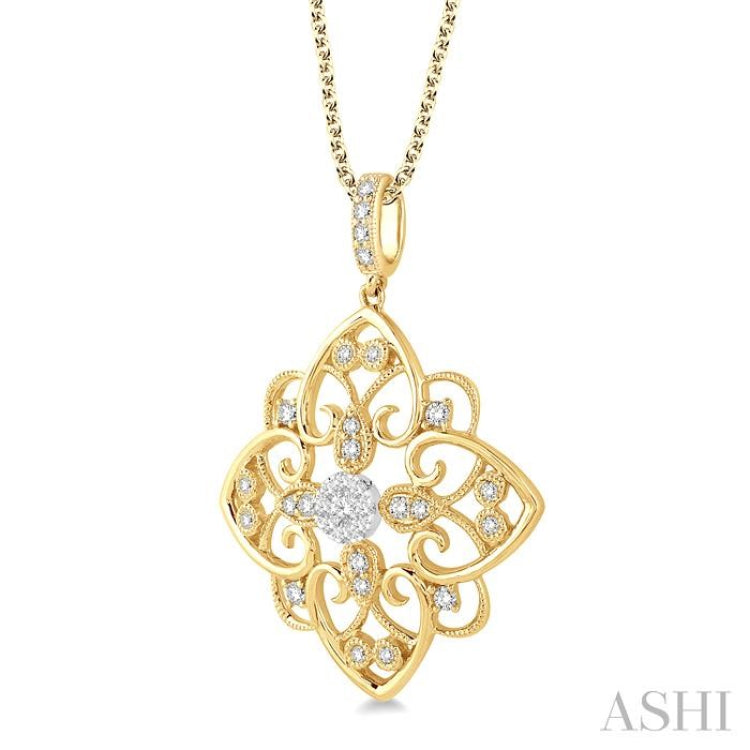 1/3 Ctw Floral Heart Lovebright Round Cut Diamond Pendant With Chain in 14K Yellow and White Gold 1/3 Ctw Floral Heart Lovebright Round Cut Diamond Pendant With Chain in 14K Yellow and White Gold