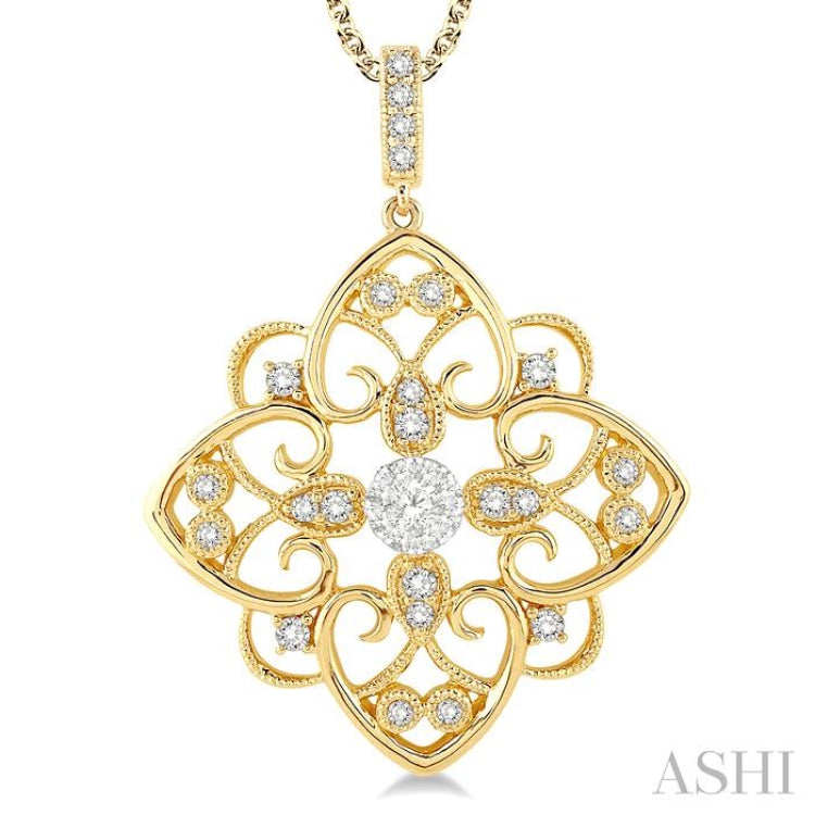 1/3 Ctw Floral Heart Lovebright Round Cut Diamond Pendant With Chain in 14K Yellow and White Gold 1/3 Ctw Floral Heart Lovebright Round Cut Diamond Pendant With Chain in 14K Yellow and White Gold