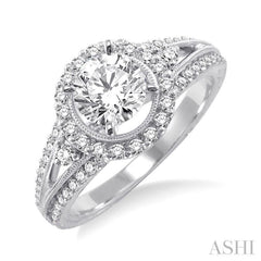 1 Ctw Diamond Engagement Ring with 1/2 Ct Round Cut Center Stone in 14K White Gold 1 Ctw Diamond Engagement Ring with 1/2 Ct Round Cut Center Stone in 14K White Gold