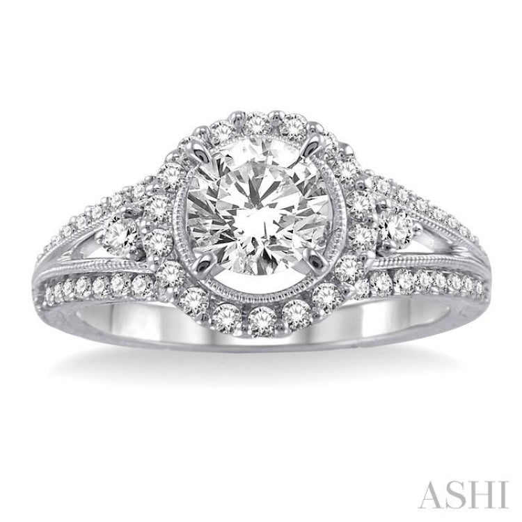 1 Ctw Diamond Engagement Ring with 1/2 Ct Round Cut Center Stone in 14K White Gold 1 Ctw Diamond Engagement Ring with 1/2 Ct Round Cut Center Stone in 14K White Gold