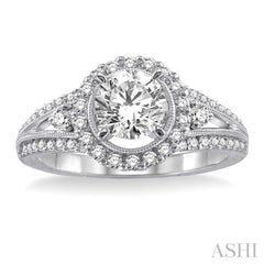 1 Ctw Diamond Engagement Ring with 1/2 Ct Round Cut Center Stone in 14K White Gold 1 Ctw Diamond Engagement Ring with 1/2 Ct Round Cut Center Stone in 14K White Gold