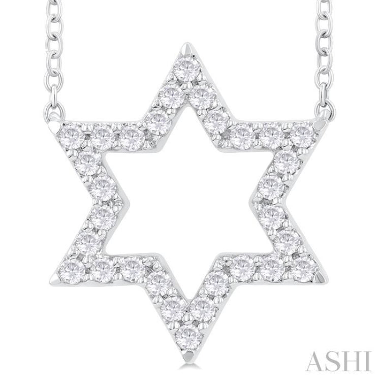 1/4 Ctw Star of David Round Cut Diamond Fashion Pendant With Chain in 14K White Gold 1/4 Ctw Star of David Round Cut Diamond Fashion Pendant With Chain in 14K White Gold