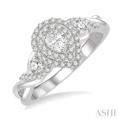 5/8 Ctw Split Twisted Shank Round Cut Diamond Engagement Ring With 1/4 Ct Pear Cut Center Stone in 14K White Gold 5/8 Ctw Split Twisted Shank Round Cut Diamond Engagement Ring With 1/4 Ct Pear Cut Center Stone in 14K White Gold
