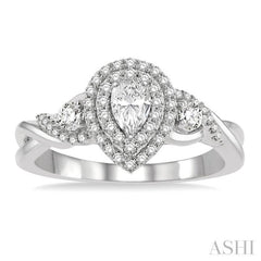 5/8 Ctw Split Twisted Shank Round Cut Diamond Engagement Ring With 1/4 Ct Pear Cut Center Stone in 14K White Gold 5/8 Ctw Split Twisted Shank Round Cut Diamond Engagement Ring With 1/4 Ct Pear Cut Center Stone in 14K White Gold
