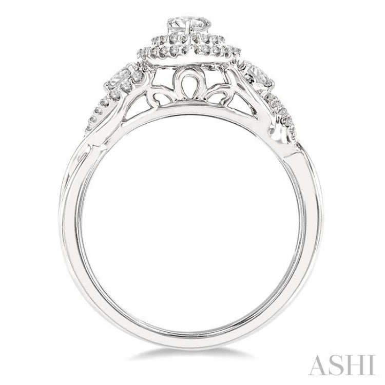 5/8 Ctw Split Twisted Shank Round Cut Diamond Engagement Ring With 1/4 Ct Pear Cut Center Stone in 14K White Gold 5/8 Ctw Split Twisted Shank Round Cut Diamond Engagement Ring With 1/4 Ct Pear Cut Center Stone in 14K White Gold