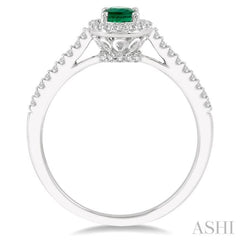 6x4 MM Oval Shape Emerald and 1/5 Ctw Single Cut Diamond Precious Ring in 10K White Gold 6x4 MM Oval Shape Emerald and 1/5 Ctw Single Cut Diamond Precious Ring in 10K White Gold