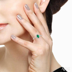 6x4 MM Oval Shape Emerald and 1/5 Ctw Single Cut Diamond Precious Ring in 10K White Gold 6x4 MM Oval Shape Emerald and 1/5 Ctw Single Cut Diamond Precious Ring in 10K White Gold
