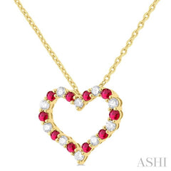 1.80 MM Round Cut Ruby and 1/4 Ctw Open Heart Round Cut Diamond Precious Fashion Pendant With Chain in 14K Yellow Gold 1.80 MM Round Cut Ruby and 1/4 Ctw Open Heart Round Cut Diamond Precious Fashion Pendant With Chain in 14K Yellow Gold