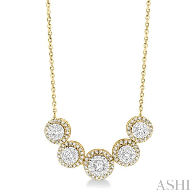 3/4 Ctw Circular Mount Lovebright Round Cut Diamond Necklace in 14K Yellow & White Gold 3/4 Ctw Circular Mount Lovebright Round Cut Diamond Necklace in 14K Yellow & White Gold