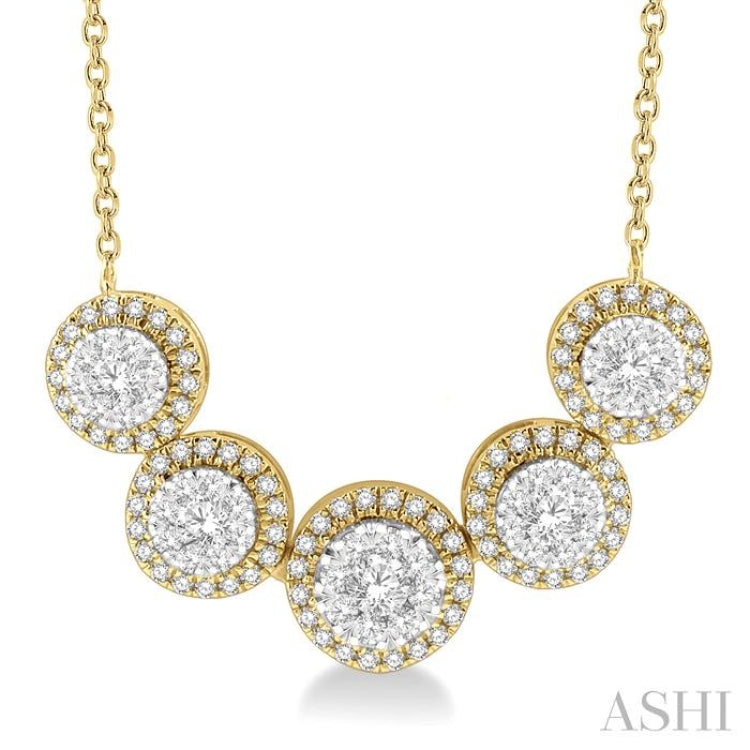 3/4 Ctw Circular Mount Lovebright Round Cut Diamond Necklace in 14K Yellow & White Gold 3/4 Ctw Circular Mount Lovebright Round Cut Diamond Necklace in 14K Yellow & White Gold