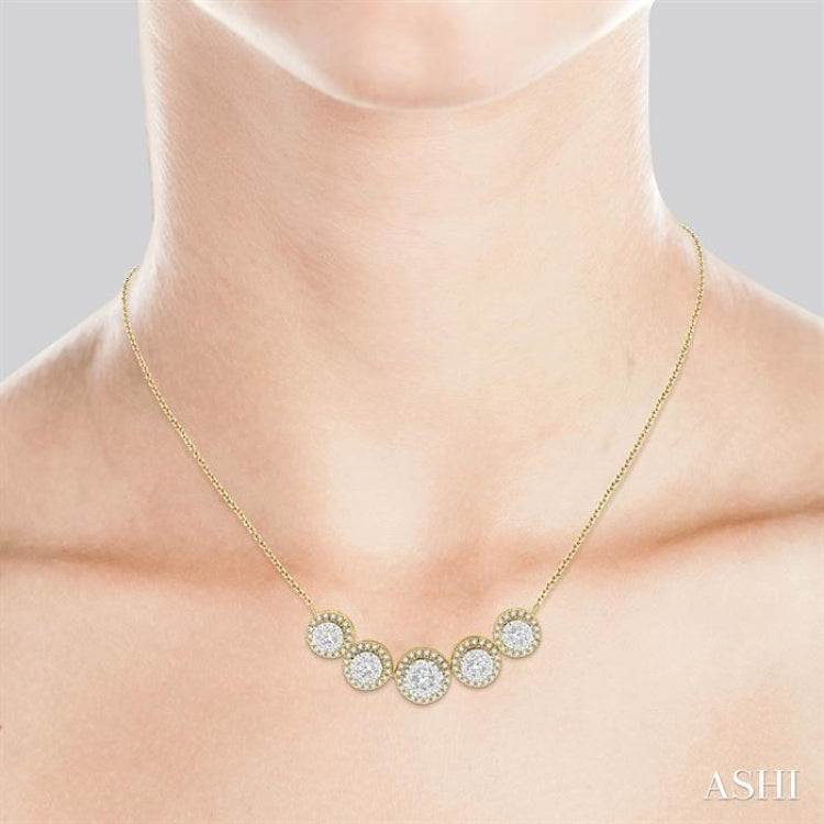 3/4 Ctw Circular Mount Lovebright Round Cut Diamond Necklace in 14K Yellow & White Gold 3/4 Ctw Circular Mount Lovebright Round Cut Diamond Necklace in 14K Yellow & White Gold