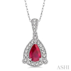 6x4 MM Pear Shape Ruby and 1/10 Ctw Round Cut Diamond Pendant in 14K White Gold with Chain 6x4 MM Pear Shape Ruby and 1/10 Ctw Round Cut Diamond Pendant in 14K White Gold with Chain