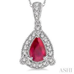 6x4 MM Pear Shape Ruby and 1/10 Ctw Round Cut Diamond Pendant in 14K White Gold with Chain 6x4 MM Pear Shape Ruby and 1/10 Ctw Round Cut Diamond Pendant in 14K White Gold with Chain