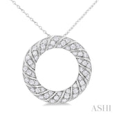 1/2 Ctw Ribbed Swirl Circle Round Cut Diamond Fashion Pendant With Chain in 14K White Gold