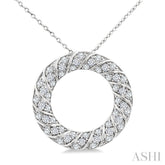 1/2 Ctw Ribbed Swirl Circle Round Cut Diamond Pirouette Fashion Pendant With Chain in 14K White Gold