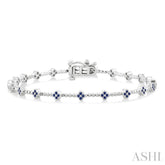 1 MM Round Cut Sapphire Clover and Bead Bijoux Link Precious Tennis Bracelet in 14K White Gold