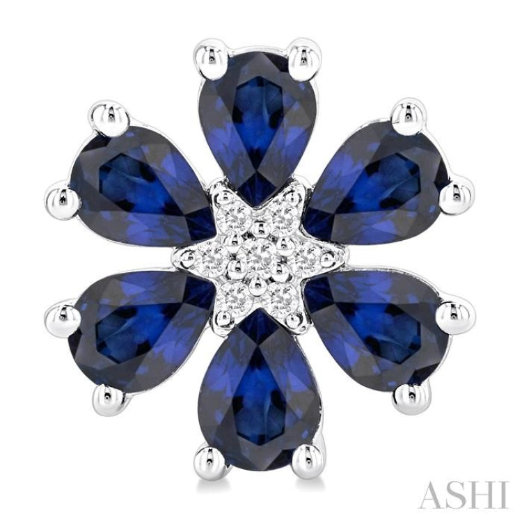 4X3 MM Floral Blossom Pear Cut Sapphire and 1/20 Ctw Round Cut Diamond Precious Stud Earring in 14K White Gold 4X3 MM Floral Blossom Pear Cut Sapphire and 1/20 Ctw Round Cut Diamond Precious Stud Earring in 14K White Gold