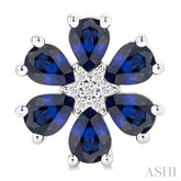 4X3 MM Floral Blossom Pear Cut Sapphire and 1/20 Ctw Round Cut Diamond Precious Stud Earring in 14K White Gold