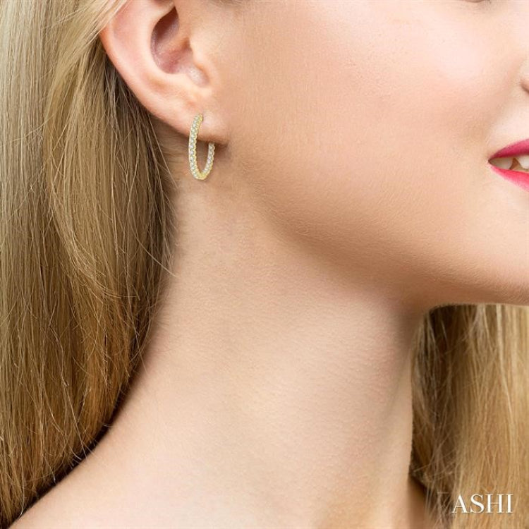 2 Ctw Inside-Out Round Cut Diamond Hoop Earrings in 14K Yellow Gold 2 Ctw Inside-Out Round Cut Diamond Hoop Earrings in 14K Yellow Gold