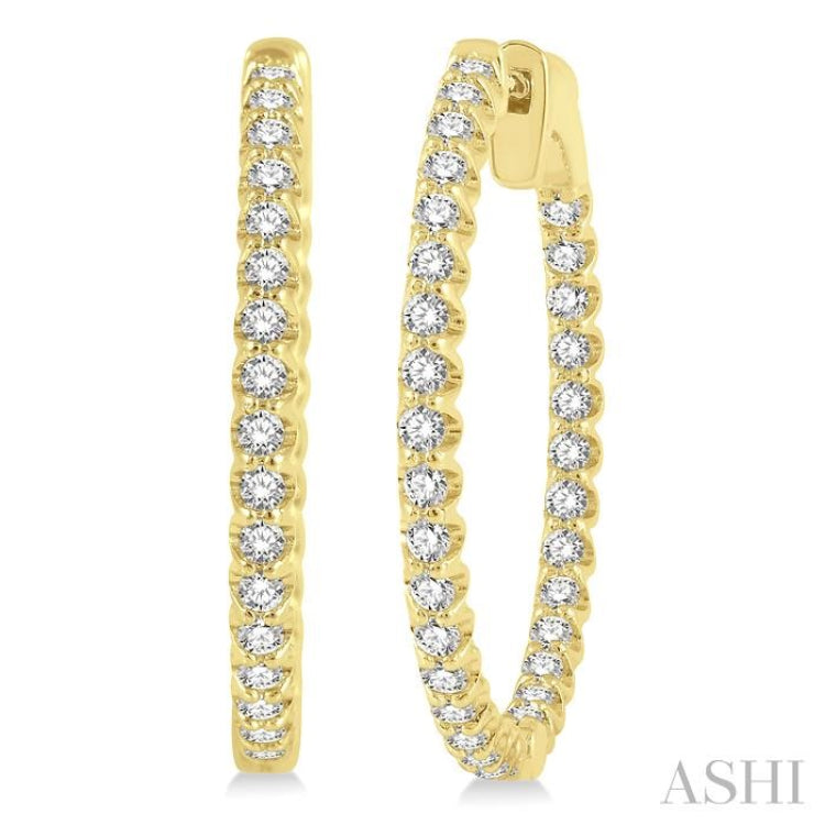 1 Ctw Inside-Out Round Cut Diamond Hoop Earrings in 14K Yellow Gold 1 Ctw Inside-Out Round Cut Diamond Hoop Earrings in 14K Yellow Gold