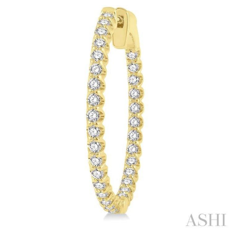 1 Ctw Inside-Out Round Cut Diamond Hoop Earrings in 14K Yellow Gold 1 Ctw Inside-Out Round Cut Diamond Hoop Earrings in 14K Yellow Gold