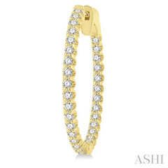 1 Ctw Inside-Out Round Cut Diamond Hoop Earrings in 14K Yellow Gold 1 Ctw Inside-Out Round Cut Diamond Hoop Earrings in 14K Yellow Gold
