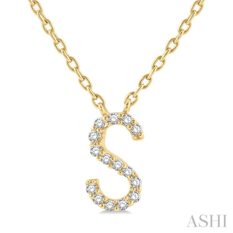 1/20 Ctw Initial 'S' Round Cut Diamond Pendant With Chain in 10K Yellow Gold 1/20 Ctw Initial 'S' Round Cut Diamond Pendant With Chain in 10K Yellow Gold