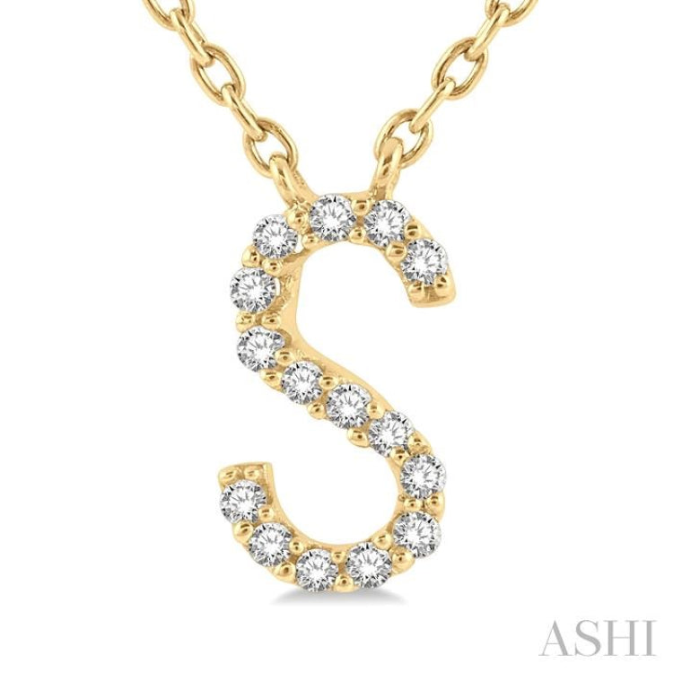 1/20 Ctw Initial 'S' Round Cut Diamond Pendant With Chain in 10K Yellow Gold 1/20 Ctw Initial 'S' Round Cut Diamond Pendant With Chain in 10K Yellow Gold