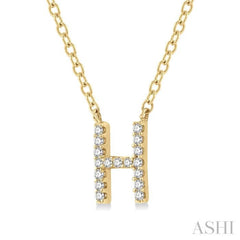 1/20 Ctw Initial 'H' Round Cut Diamond Pendant With Chain in 10K Yellow Gold 1/20 Ctw Initial 'H' Round Cut Diamond Pendant With Chain in 10K Yellow Gold