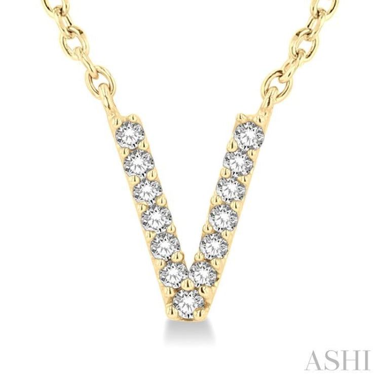 1/20 Ctw Initial 'V' Round Cut Diamond Pendant With Chain in 10K Yellow Gold 1/20 Ctw Initial 'V' Round Cut Diamond Pendant With Chain in 10K Yellow Gold