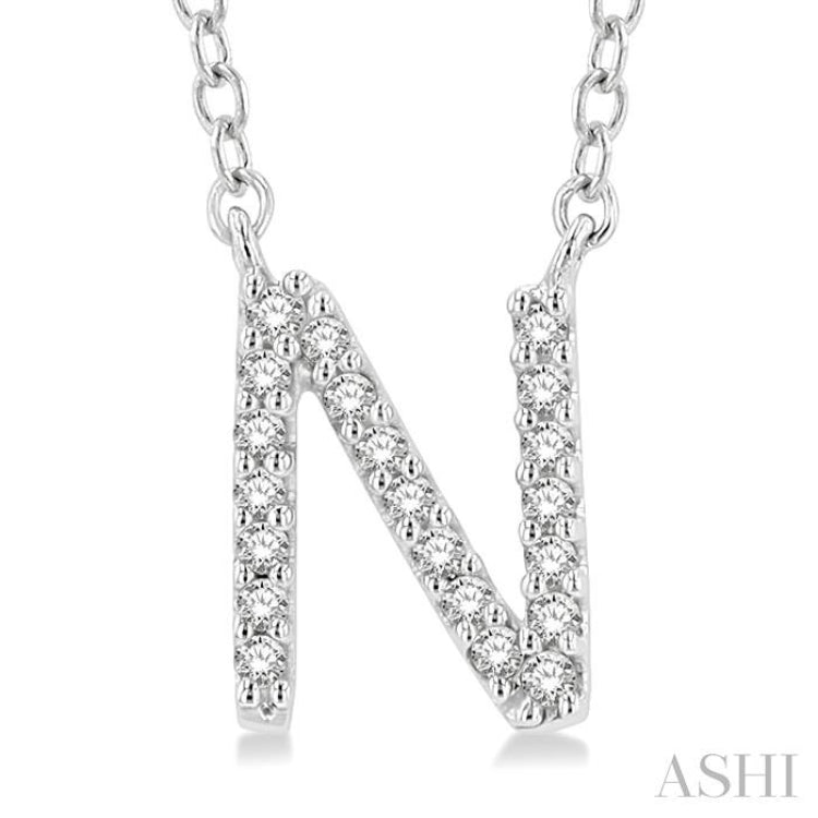 1/20 Ctw Initial 'N' Round Cut Diamond Pendant With Chain in 10K White Gold 1/20 Ctw Initial 'N' Round Cut Diamond Pendant With Chain in 10K White Gold
