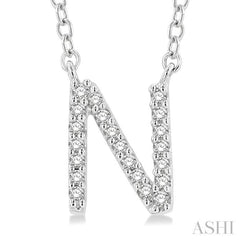 1/20 Ctw Initial 'N' Round Cut Diamond Pendant With Chain in 10K White Gold 1/20 Ctw Initial 'N' Round Cut Diamond Pendant With Chain in 10K White Gold