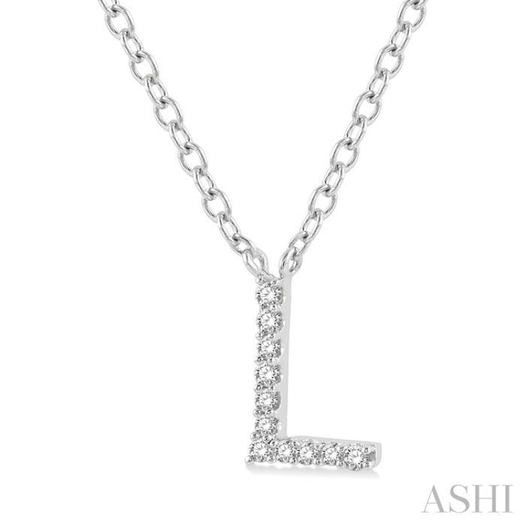 1/20 Ctw Initial 'L' Round Cut Diamond Pendant With Chain in 14K White Gold 1/20 Ctw Initial 'L' Round Cut Diamond Pendant With Chain in 14K White Gold
