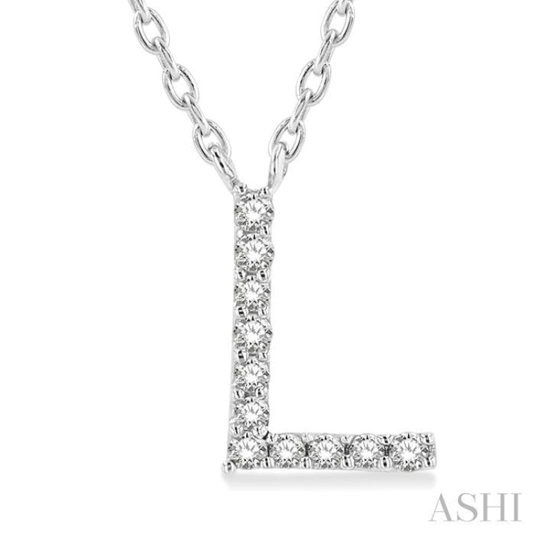 1/20 Ctw Initial 'L' Round Cut Diamond Pendant With Chain in 14K White Gold 1/20 Ctw Initial 'L' Round Cut Diamond Pendant With Chain in 14K White Gold
