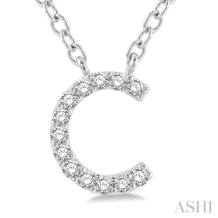 1/20 Ctw Initial 'C' Round Cut Diamond Pendant With Chain in 14K White Gold 1/20 Ctw Initial 'C' Round Cut Diamond Pendant With Chain in 14K White Gold