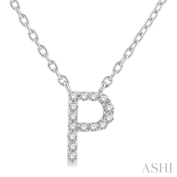 1/20 Ctw Initial 'P' Round Cut Diamond Pendant With Chain in 14K White Gold 1/20 Ctw Initial 'P' Round Cut Diamond Pendant With Chain in 14K White Gold