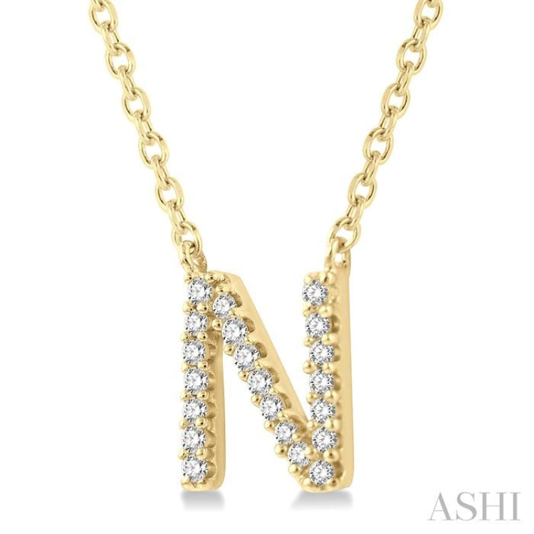 1/20 Ctw Initial 'N' Round Cut Diamond Pendant With Chain in 10K Yellow Gold 1/20 Ctw Initial 'N' Round Cut Diamond Pendant With Chain in 10K Yellow Gold