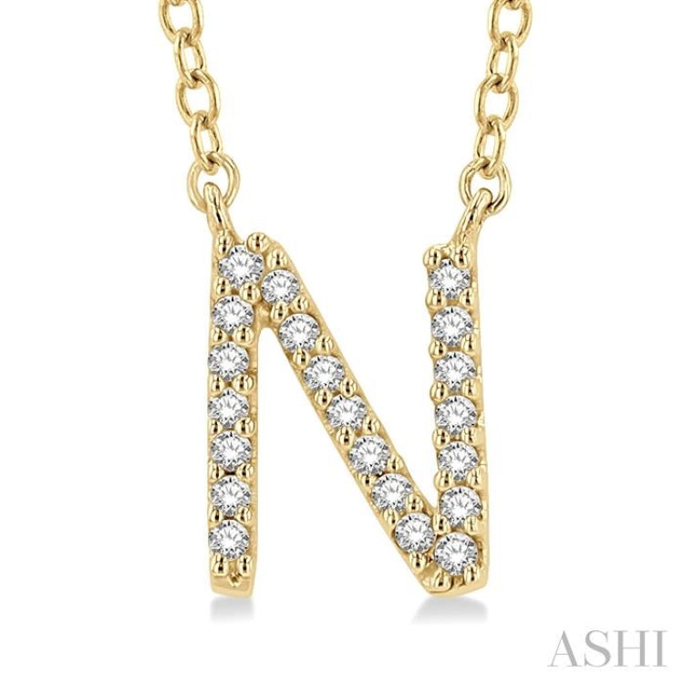 1/20 Ctw Initial 'N' Round Cut Diamond Pendant With Chain in 10K Yellow Gold 1/20 Ctw Initial 'N' Round Cut Diamond Pendant With Chain in 10K Yellow Gold