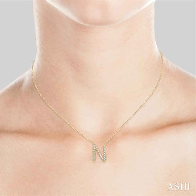 1/20 Ctw Initial 'N' Round Cut Diamond Pendant With Chain in 10K Yellow Gold 1/20 Ctw Initial 'N' Round Cut Diamond Pendant With Chain in 10K Yellow Gold