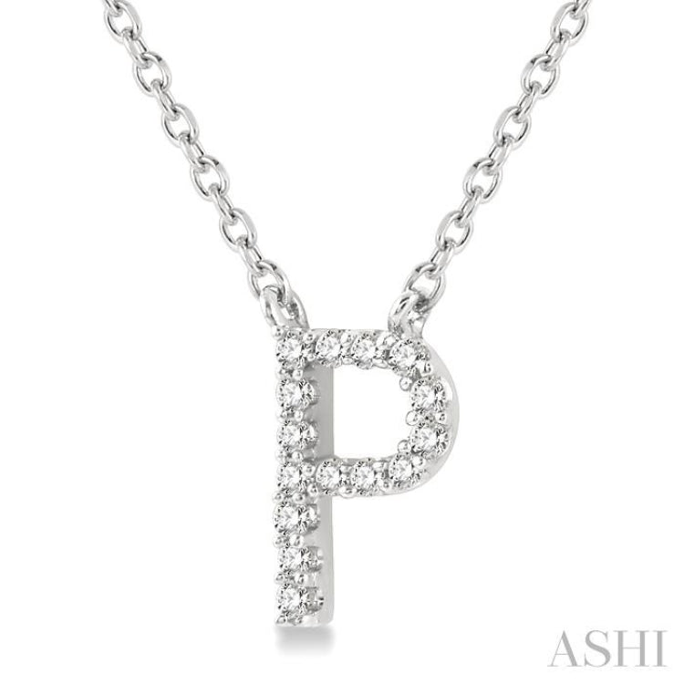1/20 Ctw Initial 'P' Round Cut Diamond Pendant With Chain in 10K White Gold 1/20 Ctw Initial 'P' Round Cut Diamond Pendant With Chain in 10K White Gold