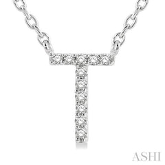 1/20 Ctw Initial 'T' Round Cut Diamond Pendant With Chain in 10K White Gold 1/20 Ctw Initial 'T' Round Cut Diamond Pendant With Chain in 10K White Gold