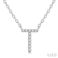 1/20 Ctw Initial 'T' Round Cut Diamond Pendant With Chain in 14K White Gold 1/20 Ctw Initial 'T' Round Cut Diamond Pendant With Chain in 14K White Gold