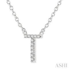 1/20 Ctw Initial 'T' Round Cut Diamond Pendant With Chain in 14K White Gold 1/20 Ctw Initial 'T' Round Cut Diamond Pendant With Chain in 14K White Gold