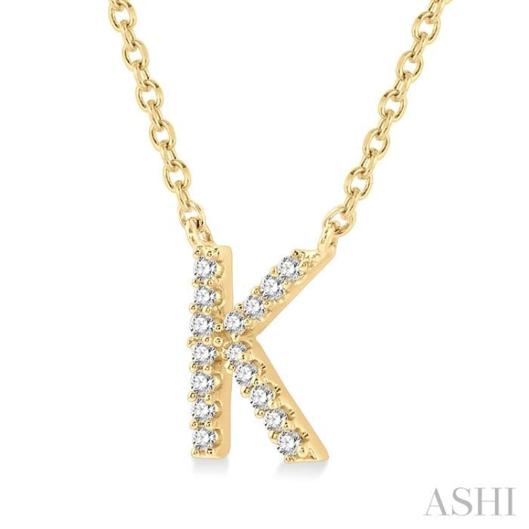 1/20 Ctw Initial 'K' Round Cut Diamond Pendant With Chain in 10K Yellow Gold 1/20 Ctw Initial 'K' Round Cut Diamond Pendant With Chain in 10K Yellow Gold