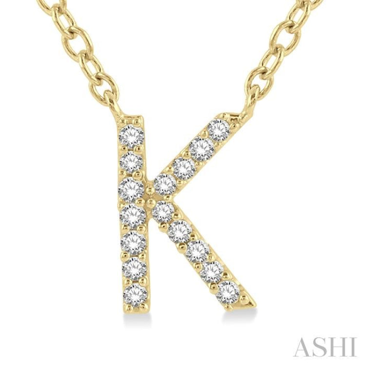 1/20 Ctw Initial 'K' Round Cut Diamond Pendant With Chain in 10K Yellow Gold 1/20 Ctw Initial 'K' Round Cut Diamond Pendant With Chain in 10K Yellow Gold