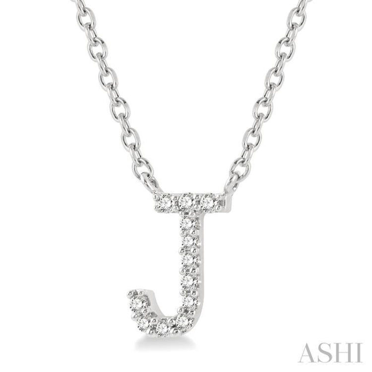 1/20 Ctw Initial 'J' Round Cut Diamond Pendant With Chain in 10K White Gold 1/20 Ctw Initial 'J' Round Cut Diamond Pendant With Chain in 10K White Gold