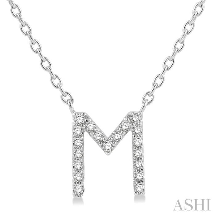 1/20 Ctw Initial 'M' Round Cut Diamond Pendant With Chain in 14K White Gold 1/20 Ctw Initial 'M' Round Cut Diamond Pendant With Chain in 14K White Gold