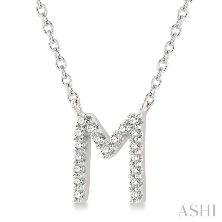 1/20 Ctw Initial 'M' Round Cut Diamond Pendant With Chain in 14K White Gold 1/20 Ctw Initial 'M' Round Cut Diamond Pendant With Chain in 14K White Gold